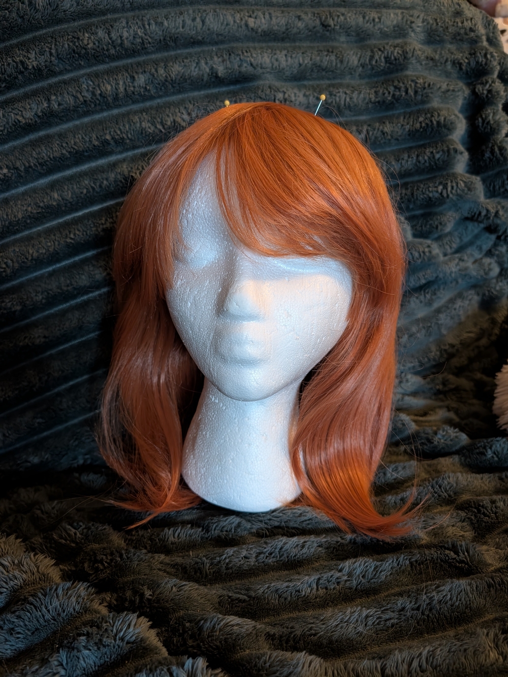 Synthetic Women's Wig - Copper Red Side-Swept Bangs